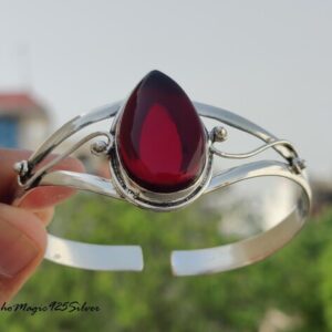 Red Garnet Bangle: Handmade Sterling Silver Adjustable Gemstone Jewelry Red Garnet Bangle: Handmade Sterling Silver Adjustable Gemstone Jewelry