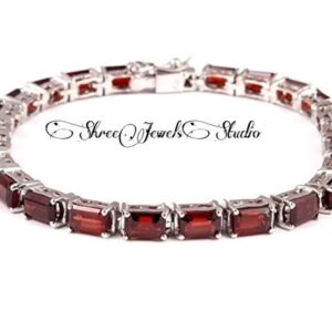 Red Garnet Faceted Octagon Bracelet, Garnet Gemstone Silver Tennis Bracelets, Birthstone Bracelets, Unisex Bracelet, Bridal Vintage Bracelet Red Garnet Faceted Octagon Bracelet, Garnet Gemstone Silver Tennis Bracelets, Birthstone Bracelets, Unisex Bracelet, Bridal Vintage Bracelet