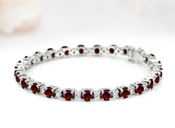 Red Garnet Bracelet For Women 925 Sterling Silver Red Garnet Wedding Bracelet For Women Anniversary Gift Tennis Bracelet Birthday Present