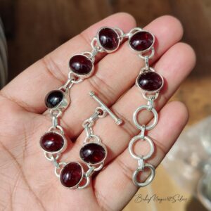 Red Garnet Gemstone Bracelet • Handmade 925 Sterling Silver Jewelry • January Birthstone Gift for Her Red Garnet Gemstone Bracelet • Handmade 925 Sterling Silver Jewelry • January Birthstone Gift for Her