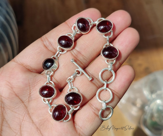 Red Garnet Gemstone Bracelet • Handmade 925 Sterling Silver Jewelry • January Birthstone Gift For Her