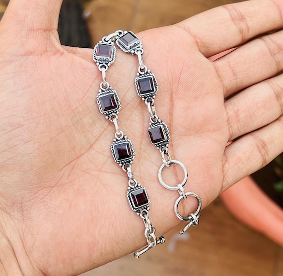 Red Garnet Gemstone Bracelet, Handmade Jewellery, Designer Bracelet, 925 Sterling Silver