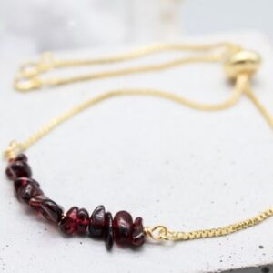Red Garnet Bracelet: Gold Crystal Adjustable Jewelry Red Garnet Bracelet: Gold Crystal Adjustable Jewelry