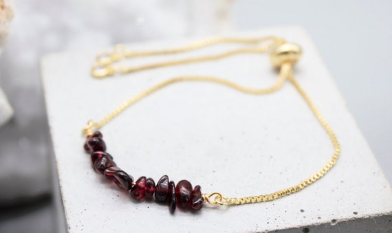 Red Garnet Bracelet: Gold Crystal Adjustable Jewelry