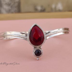 Red Garnet Silver Bangle: Handmade 925 Sterling Gemstone Cuff Red Garnet Silver Bangle: Handmade 925 Sterling Gemstone Cuff