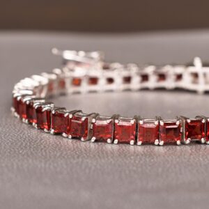 Red Garnet Tennis Bracelet: 925 Sterling Silver, 14K Rose Gold Plated Red Garnet Tennis Bracelet: 925 Sterling Silver, 14K Rose Gold Plated