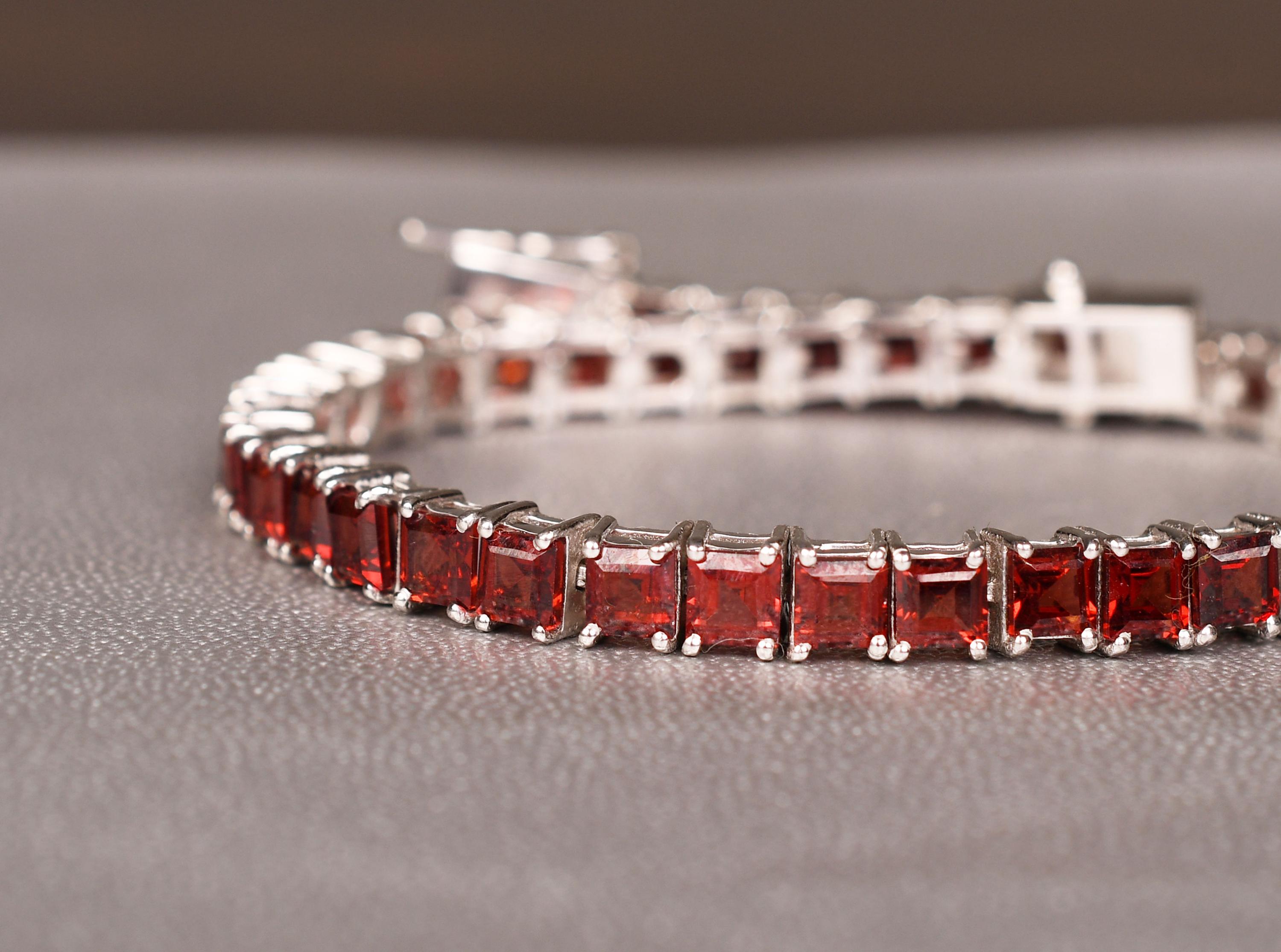 Red Garnet Tennis Bracelet: 925 Sterling Silver, 14k Rose Gold Plated Red Garnet Tennis Bracelet: 925 Sterling Silver, 14k Rose Gold Plated
