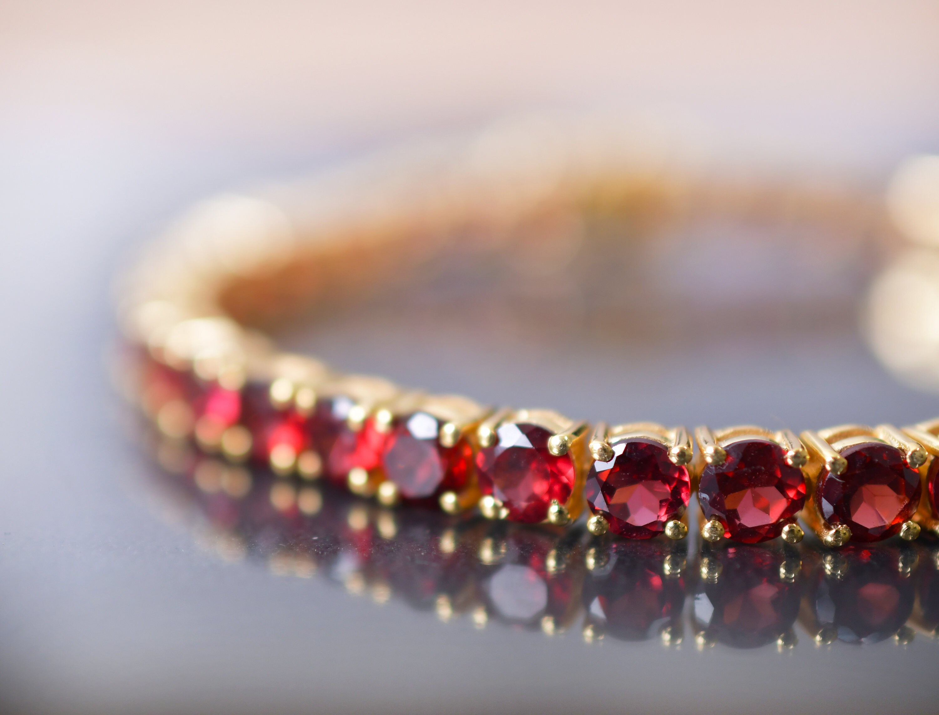 Red Garnet Tennis Bracelet – Sterling Silver, 14k Gold Overlay