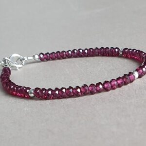 Rhodolite Garnet Bracelet: Raspberry Pink Gemstone, Sterling Silver Rhodolite Garnet Bracelet: Raspberry Pink Gemstone, Sterling Silver