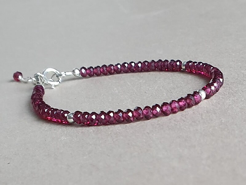 Rhodolite Garnet Bracelet: Raspberry Pink Gemstone, Sterling Silver Rhodolite Garnet Bracelet: Raspberry Pink Gemstone, Sterling Silver