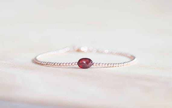 Garnet Bracelet With Rose Gold Fill Or Sterling Silver Beads, January Birthstone Jewelry