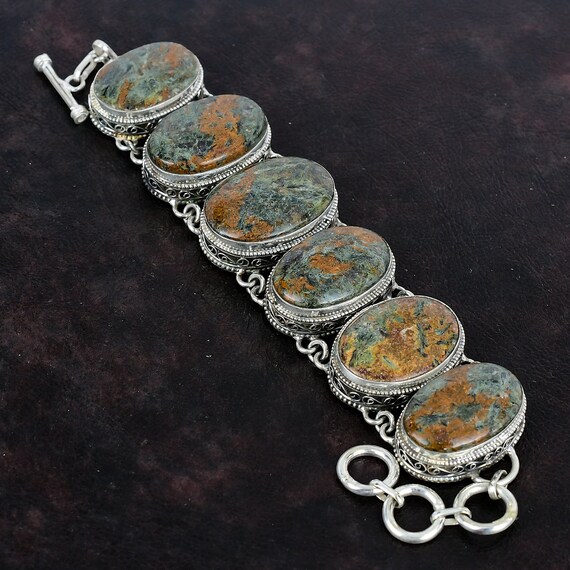 Spessartine Garnet In Limestone Bracelet: Vintage 925 Sterling Silver Adjustable Jewelry