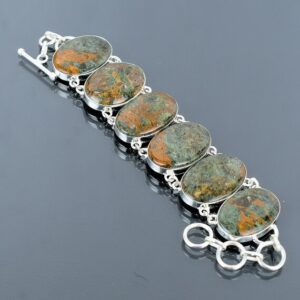 Spessartine Garnet in Limestone Bracelet: Handmade Sterling Silver Adjustable Jewelry Spessartine Garnet in Limestone Bracelet: Handmade Sterling Silver Adjustable Jewelry