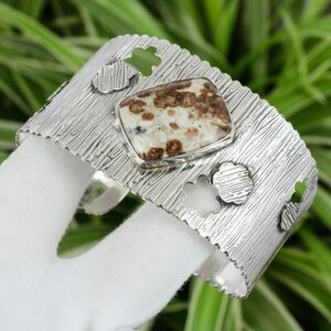 Spessartine Garnet Limestone Cuff: Adjustable Sterling Silver Bangle Spessartine Garnet Limestone Cuff: Adjustable Sterling Silver Bangle