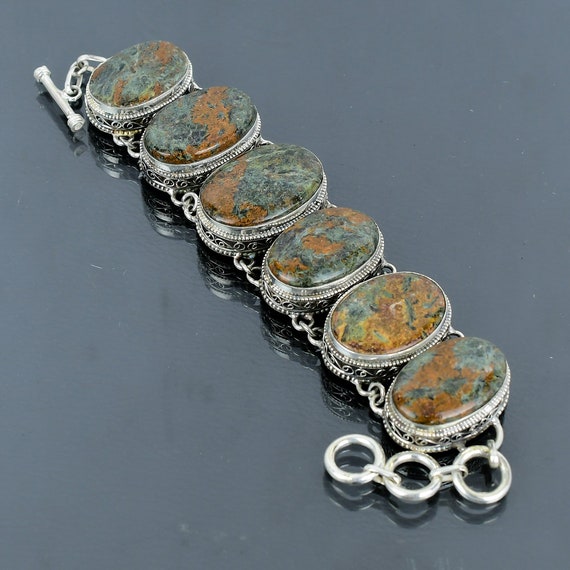 Spessartine Garnet & Limestone Bracelet: Handmade 925 Sterling Silver Adjustable Jewelry
