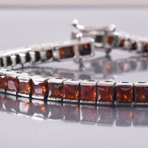 Square Garnet Tennis Bracelet, Sterling Silver, Bridal Jewelry Square Garnet Tennis Bracelet, Sterling Silver, Bridal Jewelry