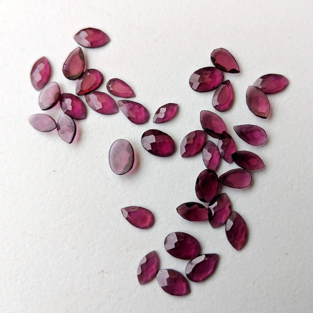 3x5mm-4x6mm Garnet Rose Cut Cabochons, Natural Garnet Rose Cut Flat Back Cabochons, 35 Pcs Mix Shape Loose Garnet Stones For Jewelry- Pdg125