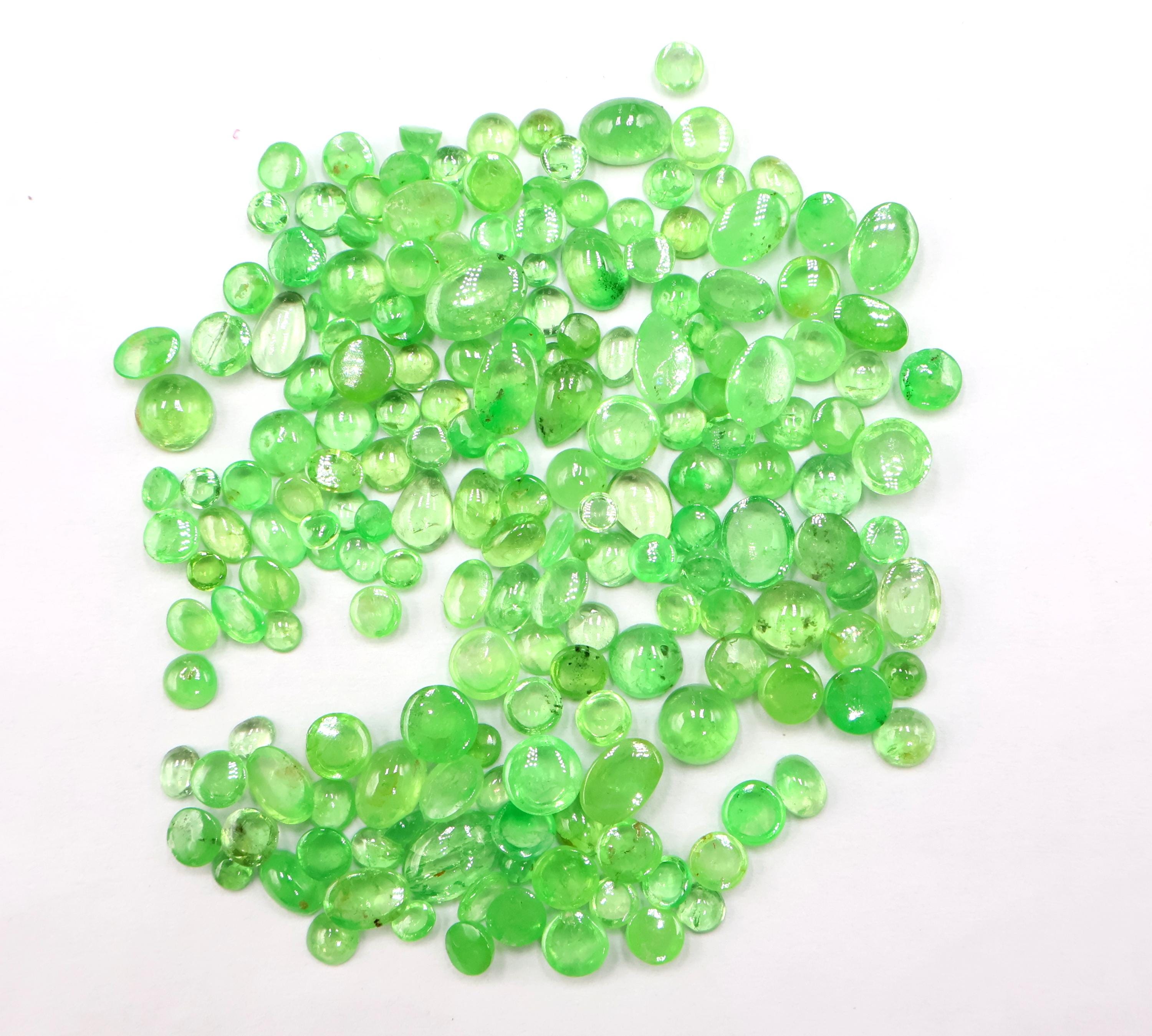 49.60 Carat, Natural Tsavorite Garnet Cabochon Lot: January Birthstone Gemstones, Making For Jewelry