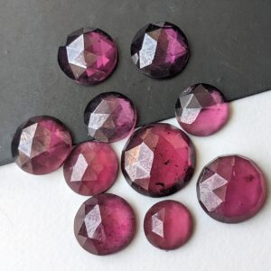 8-10mm Rhodolite Garnet Round Rose Cut Cabochons Natural Garnet Rose Cut Flat Back Cabochons Loose Garnet (5pcs To 10pcs Option) - Adg371