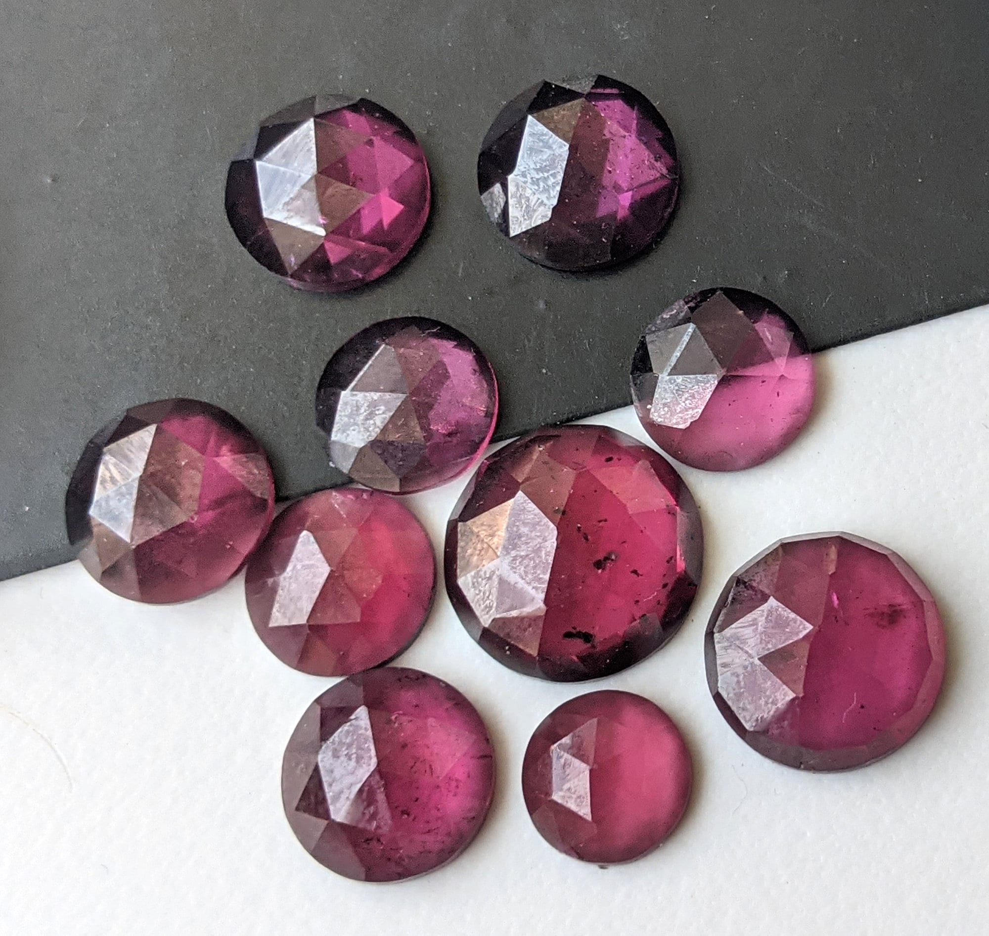 8-10mm Rhodolite Garnet Round Rose Cut Cabochons Natural Garnet Rose Cut Flat Back Cabochons Loose Garnet (5pcs To 10pcs Option) - Adg371