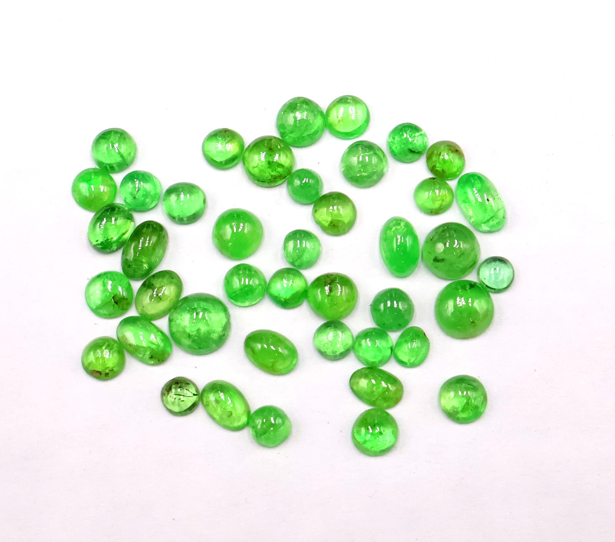 9.75 Carat, Natural Green Tsavorite Garnet Cabochon Lot: January Birthstone, Use For Jewelry