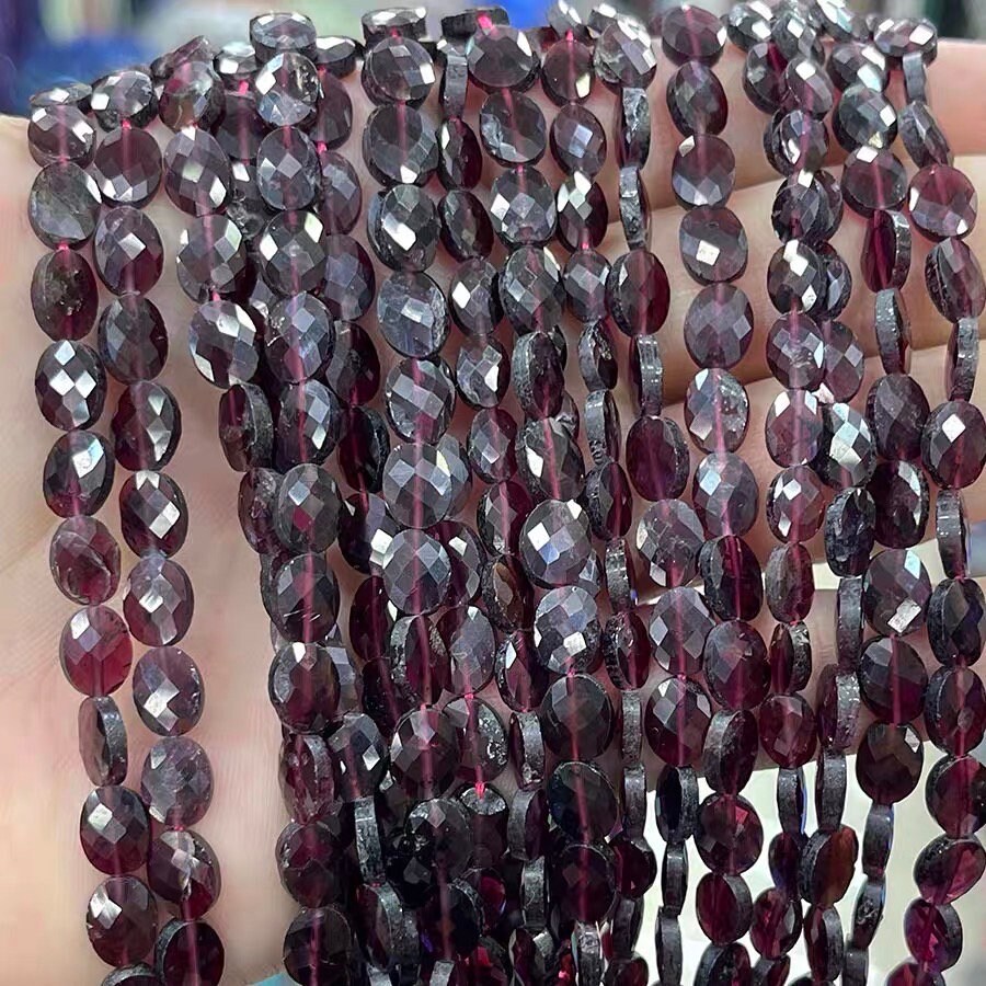 6-8mm Natural Faceted Garnet Oval Nugget Spacer Loose Beads,diy Handmade Jewelry Making Beaded Accessories,15 Inches One Strand