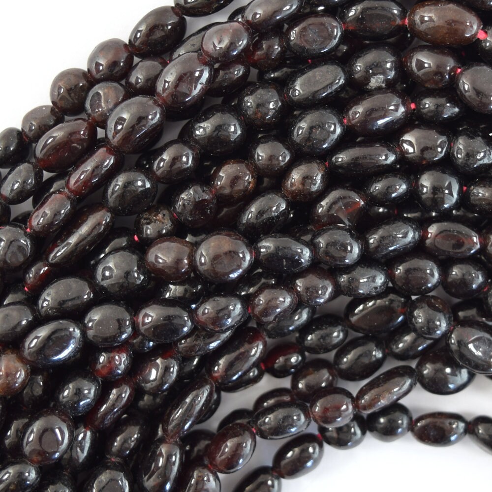 6mm - 8mm Natural Red Garnet Pebble Nugget Beads 15.5" Strand