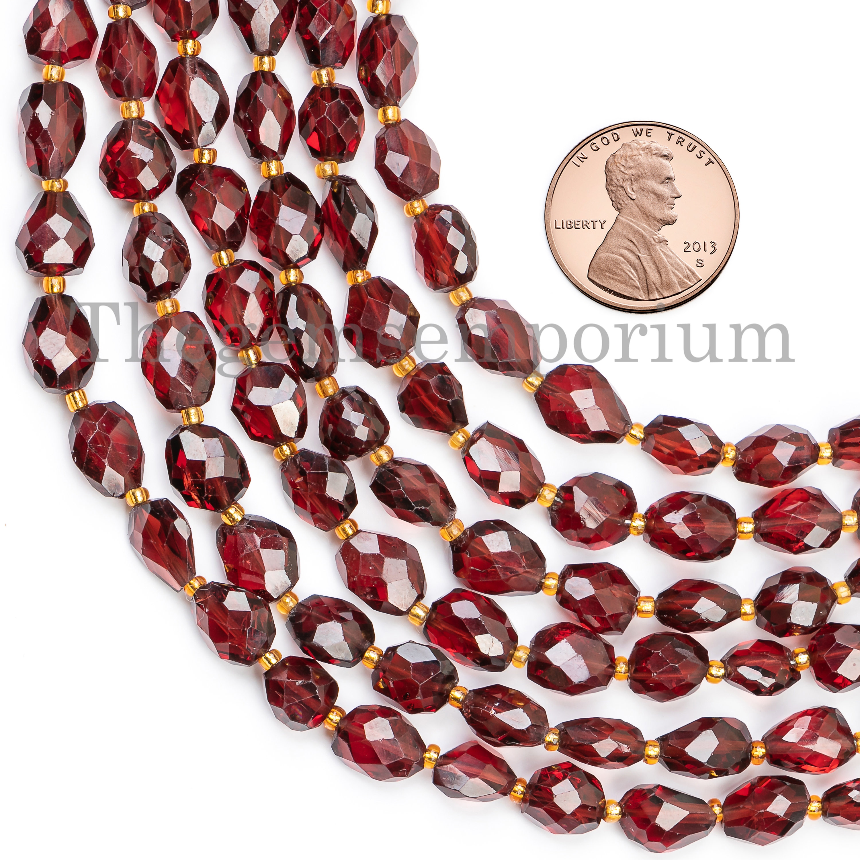 Faceted Garnet Nugget Beads, Fancy Red Gemstone Strand (4x6-7x9mm)