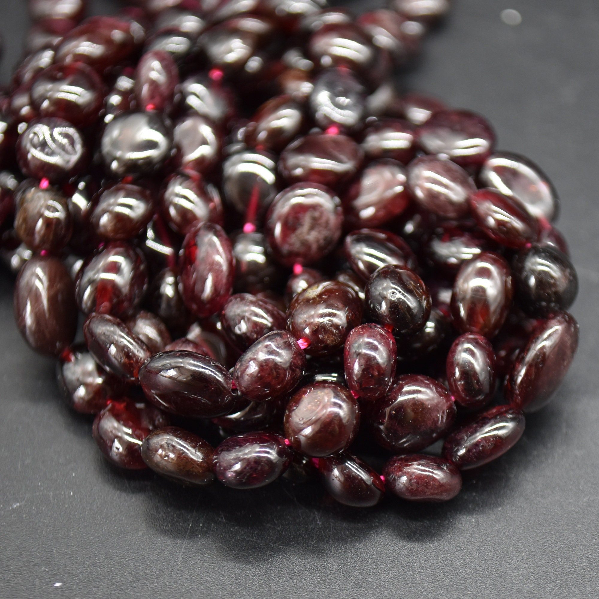 Garnet Gemstone Tumblestone Nugget Pebble Beads - 5mm - 8mm - 15" Strand