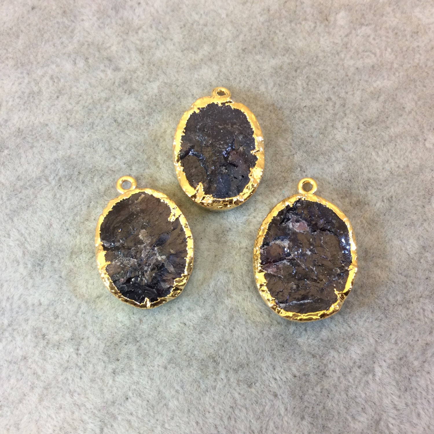 Gold Electroformed Raw Garnet Oval Pendant (17mm X 21mm)