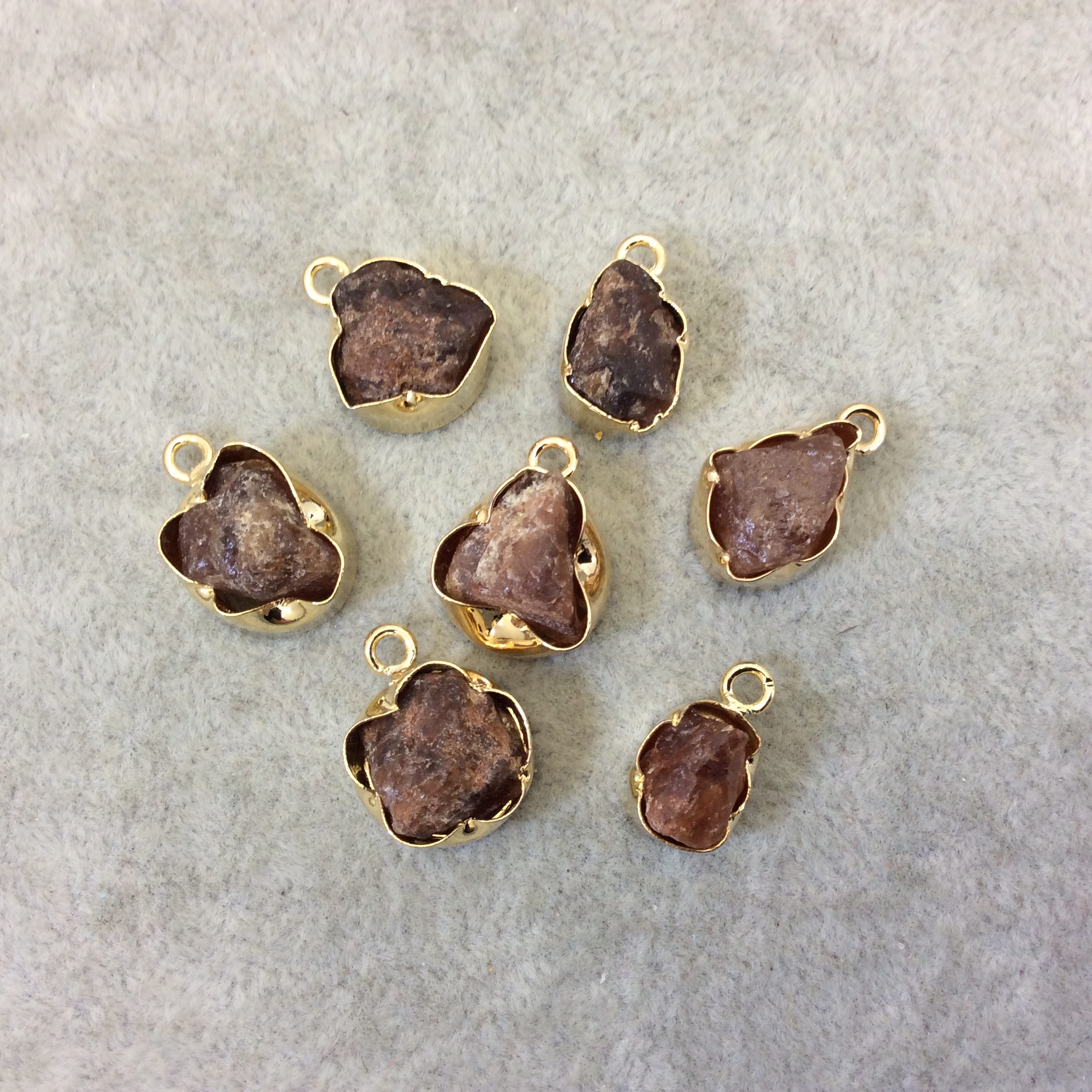 Hessonite Garnet Pendant: Gold Finish Raw Nugget Bezel (12mm X 16mm)