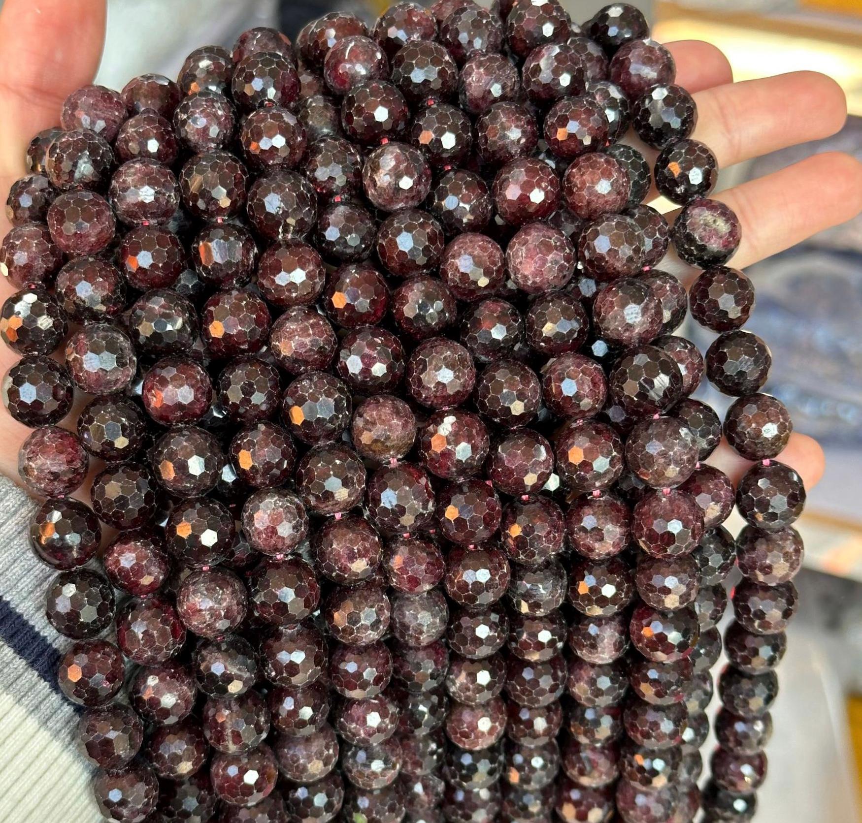 Natural 128 Faceted Garnet Nugget Diamond Beads,6mm 8mm 10mm 12mm Garnet Faceted Beads,one Strand 15"