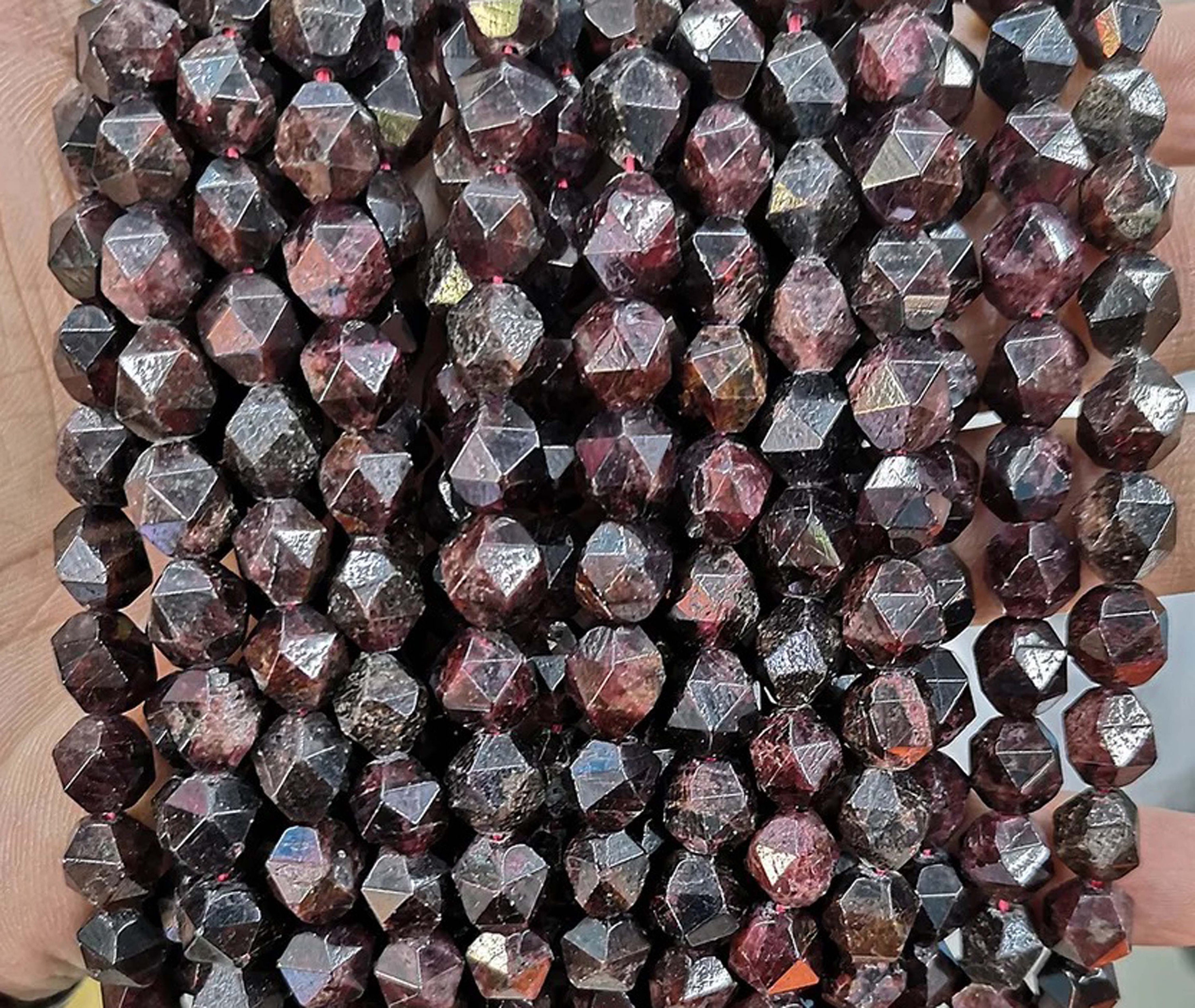 Natural Faceted Star Cut Garnet Nugget Diamond Beads,6mm 8mm 10mm 12mm Star Cut Faceted Garnet Beads,one Strand 15"