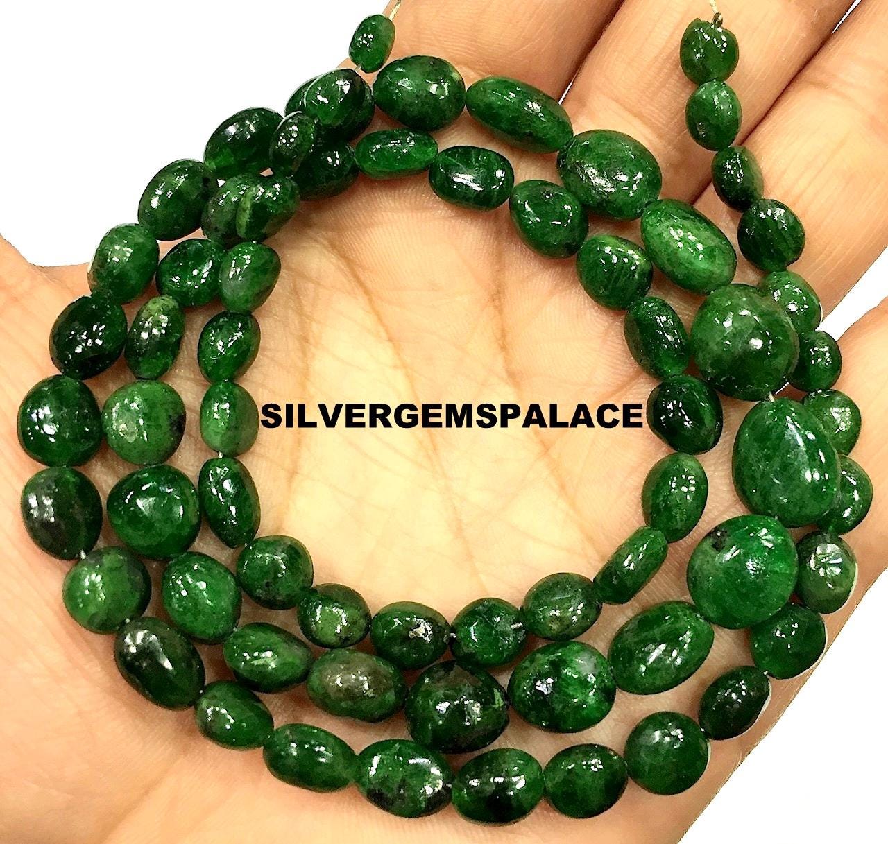 Natural Green Garnet Smooth Nuggets Beads Tsavorite Nuggets Gemstone Beads Smooth Green Garnet Beads String Jewelry Making Nuggets 21”
