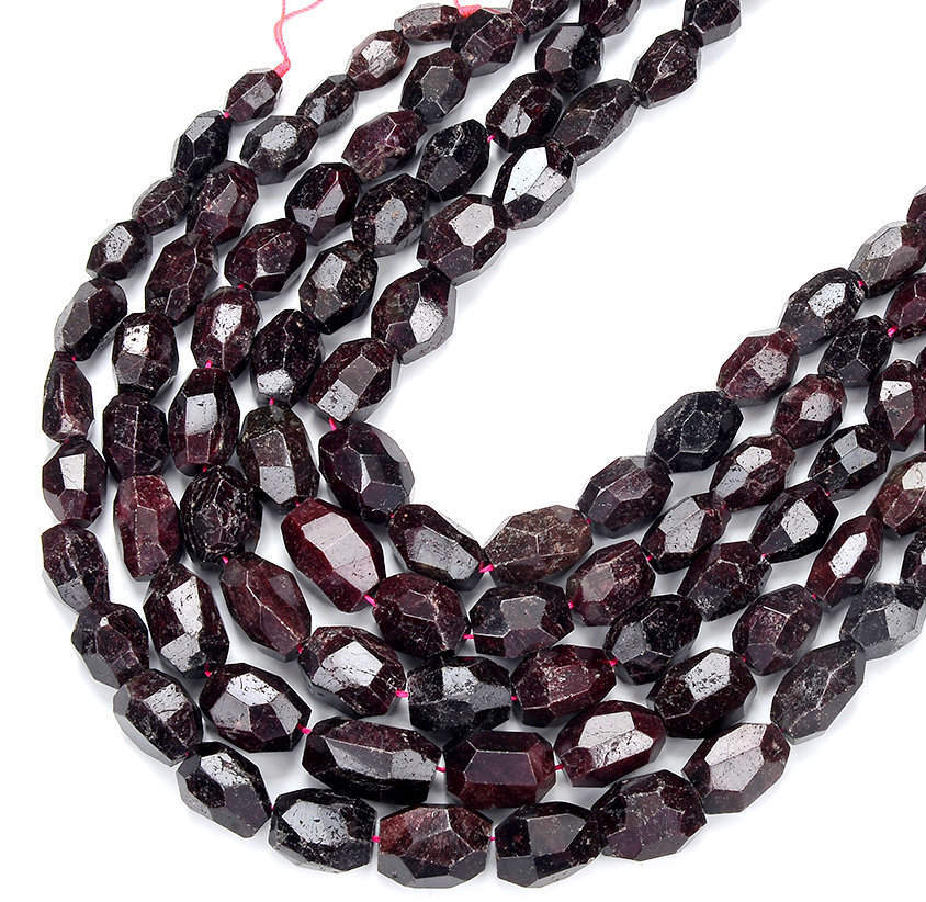 Natural Red Garnet Gemstone 8x12-14x20mm Gradated Nugget Faceted Loose Beads 16 Inch Full Strand (80018058-d465)