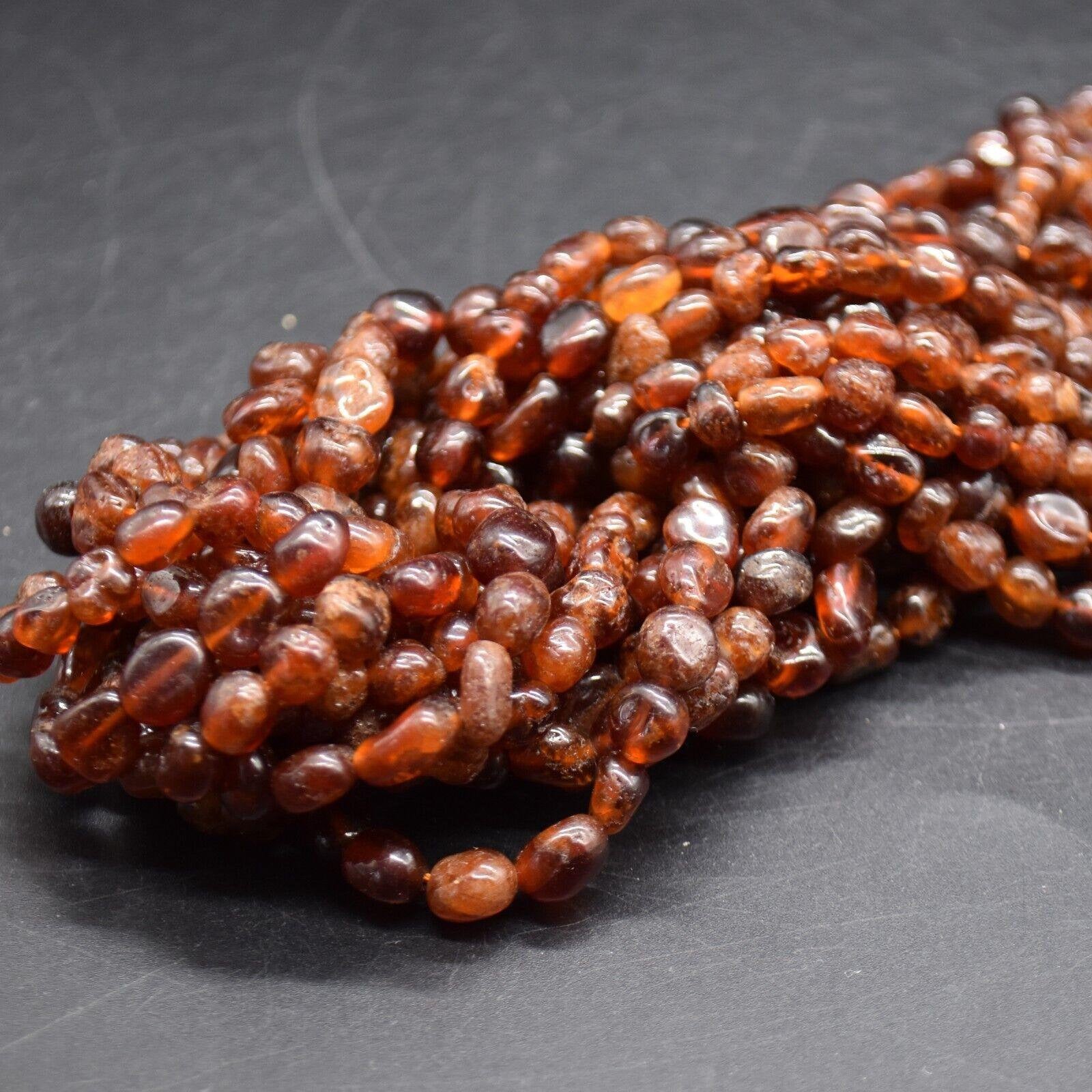 Orange (peach) Garnet Gemstone Pebble Tumblestone Nugget Beads - 5mm - 8mm - 15" Strand