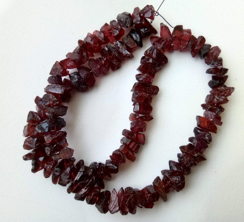 Raw Garnet Rough Beads, Natural Red Gemstone Nuggets (13 Inch) Raw Garnet Rough Beads, Natural Red Gemstone Nuggets (13 Inch)