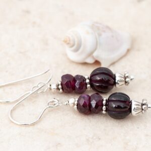 Garnet And Sterling Silver Bead Earrings, Rustic Deep Red Gemstone Dangles, 925 Sterling Silver French Ear Wires, Hill Tribe Silver
