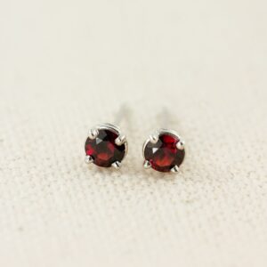 Dainty Red Garnet Sterling Silver Stud Earrings: January Birthstone