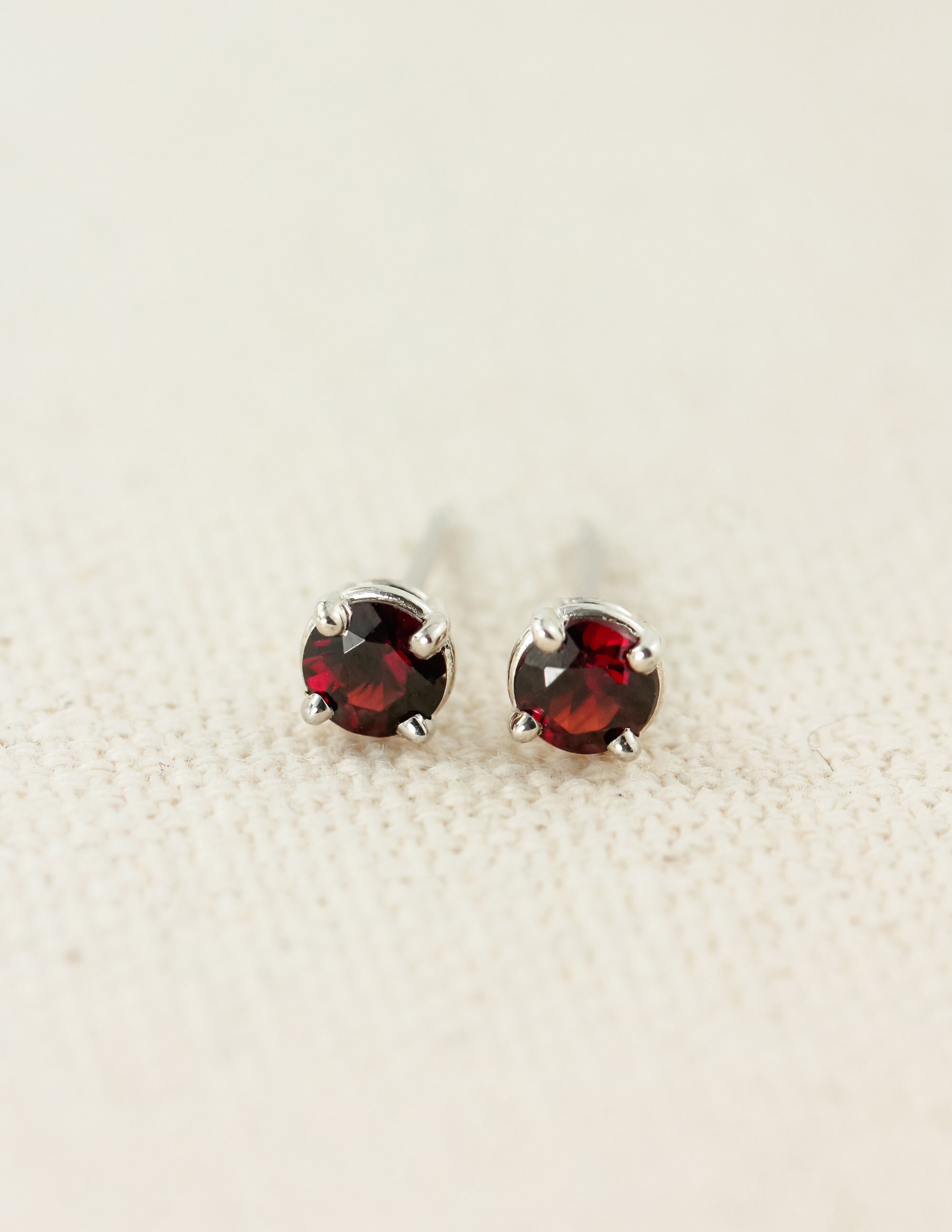 Dainty Red Garnet Sterling Silver Stud Earrings: January Birthstone