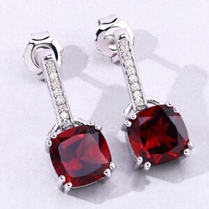 Genuine Garnet With Lab Grown Diamond Earrings, Garnet Silver Dangle Earrings, January Birthstone, Red Gemstone Earrings, Bridesmaid Gift Genuine Garnet With Lab Grown Diamond Earrings, Garnet Silver Dangle Earrings, January Birthstone, Red Gemstone Earrings, Bridesmaid Gift