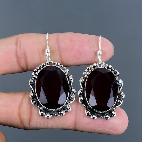 Handmade Faceted Mozambique Garnet Sterling Silver Earrings Handmade Faceted Mozambique Garnet Sterling Silver Earrings