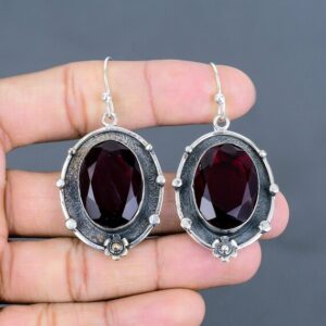 Handmade Mozambique Garnet Dangle Earrings: 925 Sterling Silver