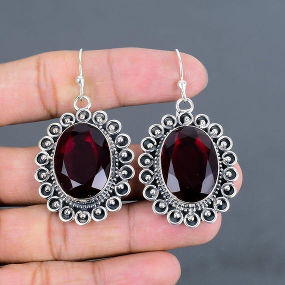Handmade Mozambique Garnet Sterling Silver Earrings: Healing Stone Jewelry