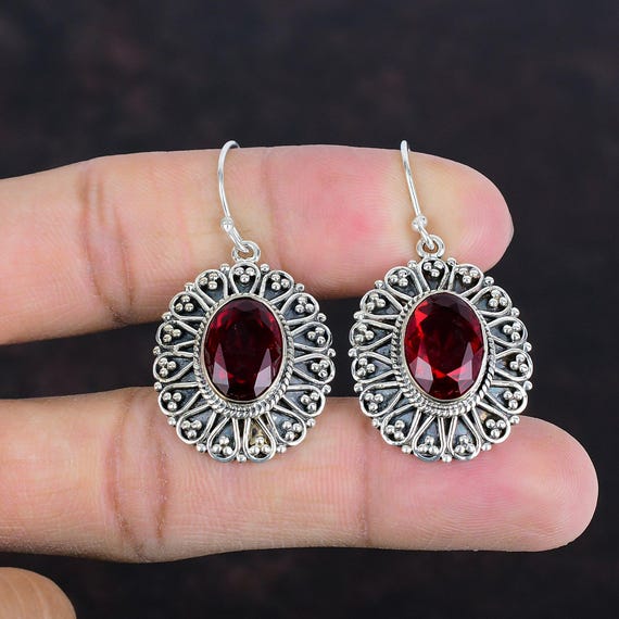 Handmade Mozambique Garnet Earrings: Vintage Sterling Silver Jewelry
