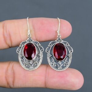Handmade Mozambique Garnet Earrings: Vintage 925 Sterling Silver Drop Earrings