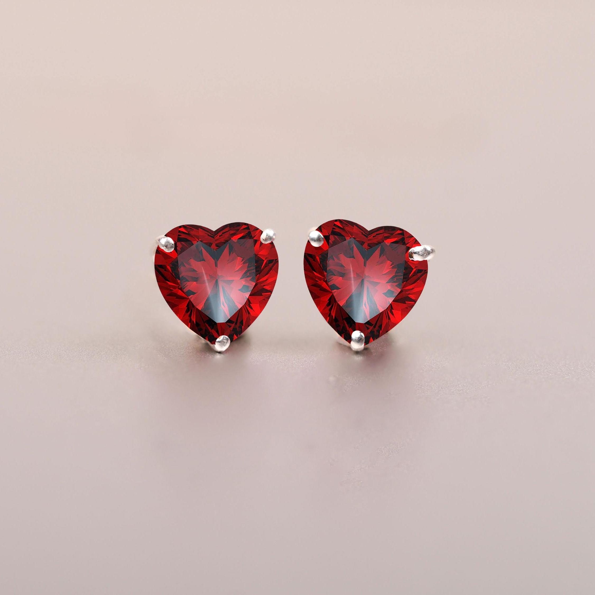 Garnet Earrings, Heart Earring, Women's Stud, Minimalist Earing, Unique Jewelry, Bridal Earrings, Anniversary Gift Garnet Earrings, Heart Earring, Women's Stud, Minimalist Earing, Unique Jewelry, Bridal Earrings, Anniversary Gift