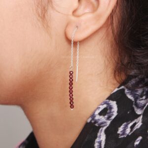 Natural Garnet Dangle Earrings, Beaded Earrings, 3mm Micro Faceted Garnet Beads Jewelry, 925 Sterling Silver