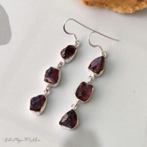 Raw Garnet Gemstone Earring, 925 Sterling Silver Handmade Jewelry For Valentine