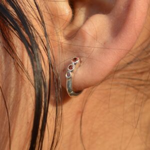 Red Garnet 925 Sterling Silver Natural Gemstone Hoop Earring ~ Gift Earring